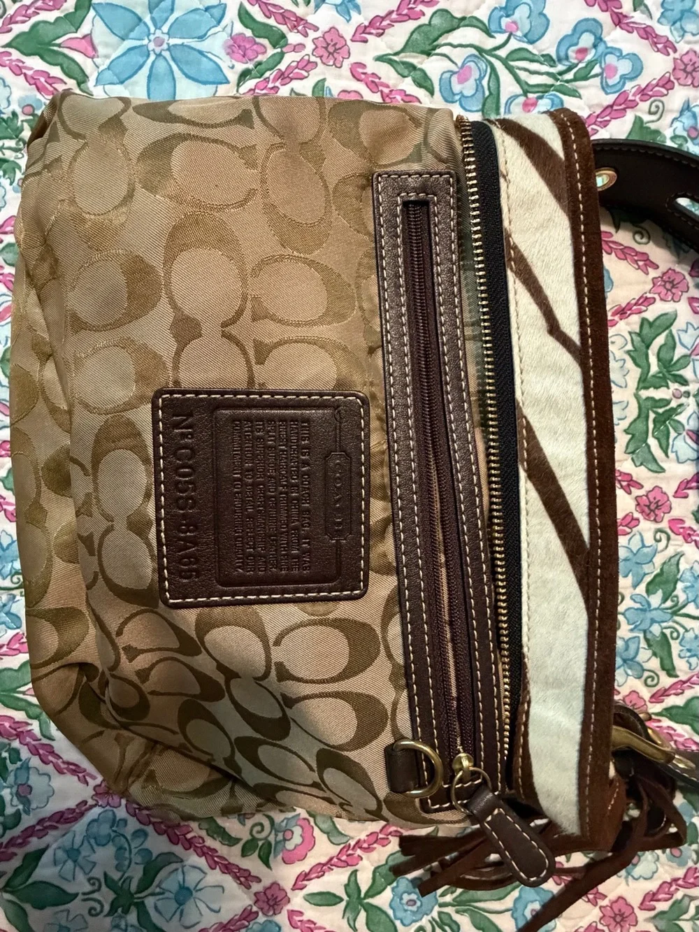 Coach Zebra Hair-On-Hide Shoulder Bag with Brown Suede Trim